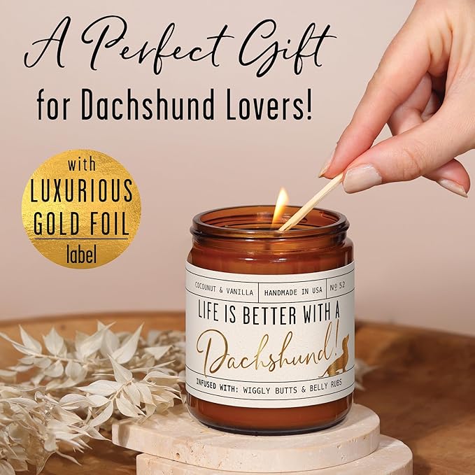 Dachshund Gifts for Women - 'Life is Better with a Dachshund' Candle, w/Vanilla, Coconut & Citrus - Infused w/Essential Oils I Weiner Dog Gifts for Women I Dachshund Decor I 50Hr Burn, USA Made - Bloomnest