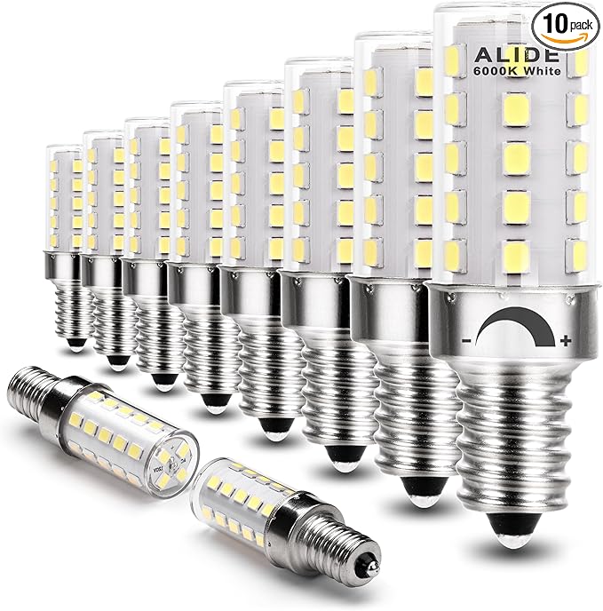 ALIDE Dimmable E12 Led Bulbs 6000k Daylight White 5W,Replace 40 Watt E12 Halogen Equivalent,T6 Base 120V E12 C7 LED Candelabra Bulbs Bright White for Ceiling Fan Chandelier Lighting,450lm,10Pack - Bloomnest