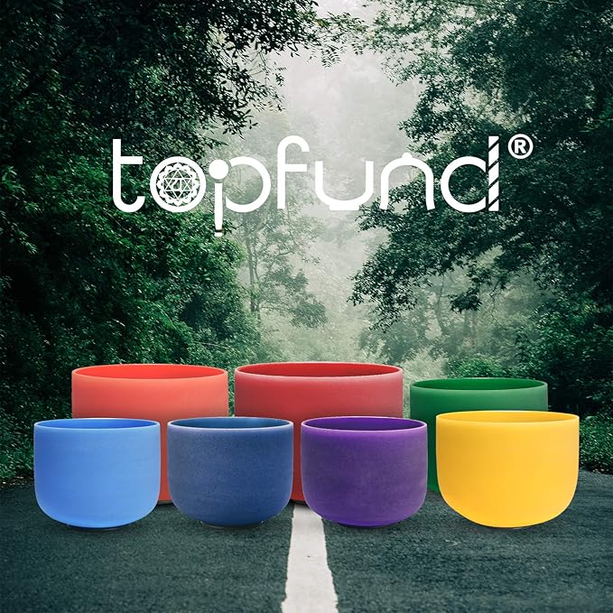 TOPFUND 7-12 inch Set of 7 Color Crystal Singing Bowls with Heavy Duty Carrying Cases and Singing Bowl Mallets - Bloomnest
