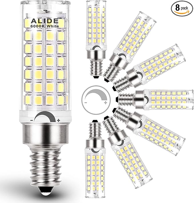 ALIDE E12 C7 Dimmable Led Candelabra Bulbs Kx 2000 60 Watt Replacement, 6000k Daylight White T6 110V 120V Small Base E12 LED Bulbs 6W for Ceiling Fan Salt Lamp Chandelier Lighting,600lm,8Pack - Bloomnest