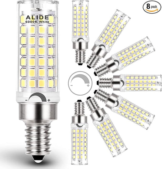ALIDE E12 C7 Dimmable Led Candelabra Bulbs Kx 2000 60 Watt Replacement, 6000k Daylight White T6 110V 120V Small Base E12 LED Bulbs 6W for Ceiling Fan Salt Lamp Chandelier Lighting,600lm,8Pack - Bloomnest
