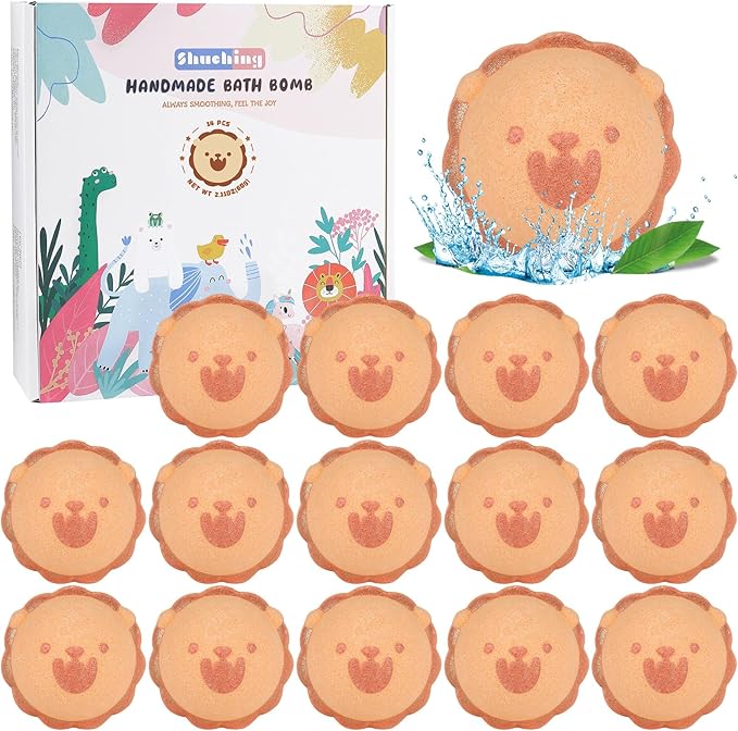 SHUCHING 14 Pcs Brown Lion Bath Bombs with Surprise Inside, Natural and Organic Bubble Bath Fizzy Balls for Kids, Birthday Christmas Gifts Set for Boys Girls - Bloomnest