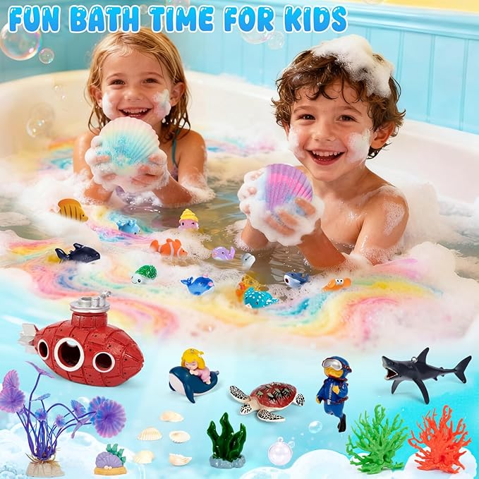 Ocean Bath Bombs for Kids with Toys Inside, 12 Pack Kids Shell Bath Bombs with Surprise Sea Animal Toys for Boys Girls Handmade Bubble Bath Fizzies Birthday Christmas Gift Set - Bloomnest