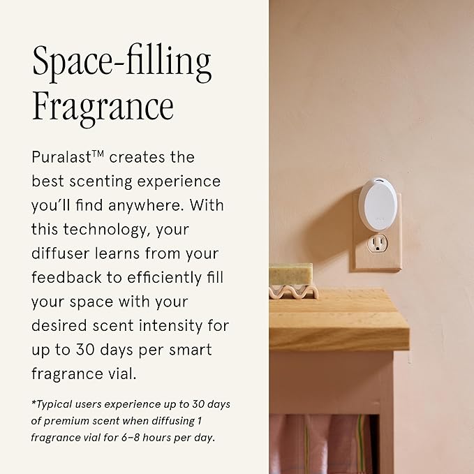 Pura Mini Smart Fragrance Diffuser for Small Spaces Adjustable Smart Home Device with LED Light & Automatic Vial Detection - Includes 1 Scent Refill; White Tea no.1 - Bloomnest