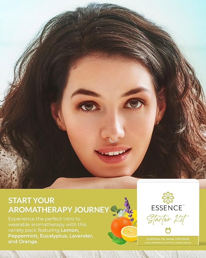 Essence Nasal Diffuser Starter Kit – Essential Oil Silicone Nose Ring Inhalers for Beginners – Wearable Aromatherapy Bundle for Relaxation, Energy & Breathing Support - Bloomnest