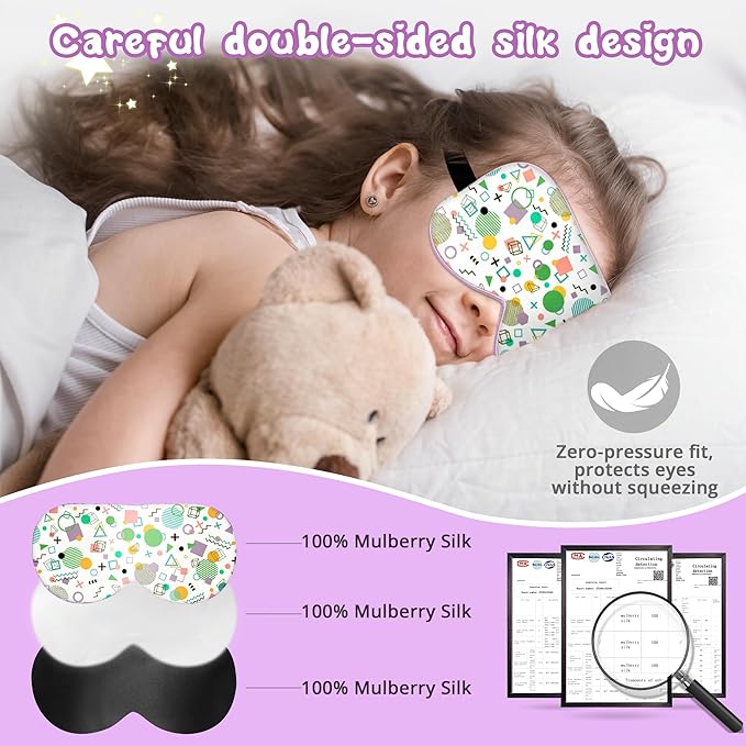 Kids Sleep Mask Eye Cover: 100% Real Natural Pure Silk Eye Mask with Adjustable Strap, Funny Blindfold Kids Eye Mask for Sleeping, Soft & Lightweight Eye Shade for Boys Girls Teens (Memphis Style) - Bloomnest