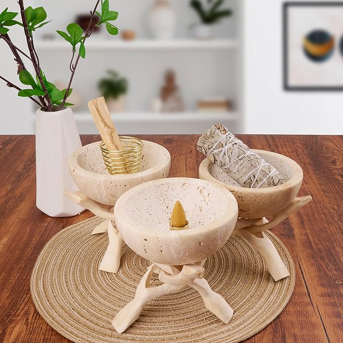 Natural Marble Incense Holder, Palo Santo and Sage Burner, Handmade Incense Burner for Smudging, Incense Burning, and Home Decoration (Cream) - Bloomnest