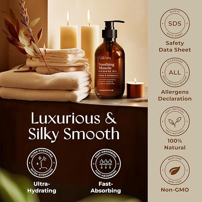 Gya Labs Soothing Massage Oil - 6.76 Fl Oz - Non-Greasy Formula for Sore Muscles, Deep Relaxation & All Skin Types - Suitable for Men & Women - Bloomnest