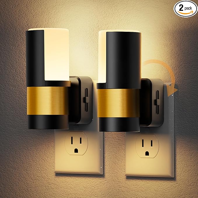 JandCase Plug in Night Light, Rotating Night Light with Dusk to Dawn Sensor, Dimmable 0-100LM Adjustable Brightness, 360°Rotatable, LED Warm White Nightlight for Bathroom Bedroom, 2 Pack - Bloomnest