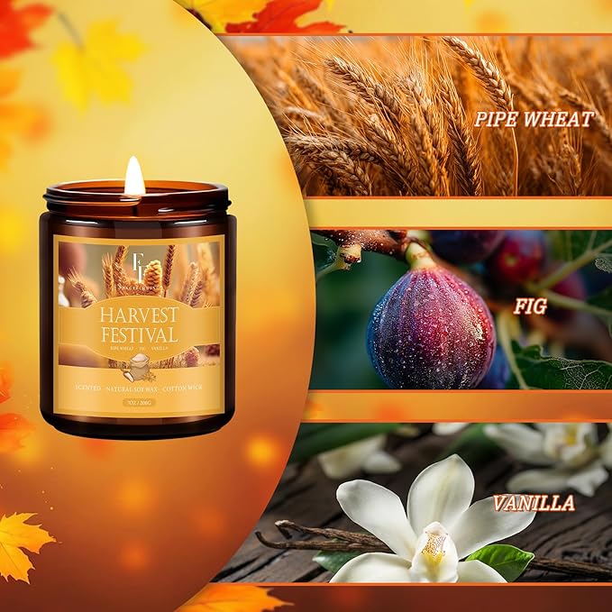 Fall Candle, Harvest Festival Scented Candles for Home, Natural Soy Autumn Candle Aromatherapy Candle, 7 oz Jar Candles Fall Gifts for Women Men - Bloomnest