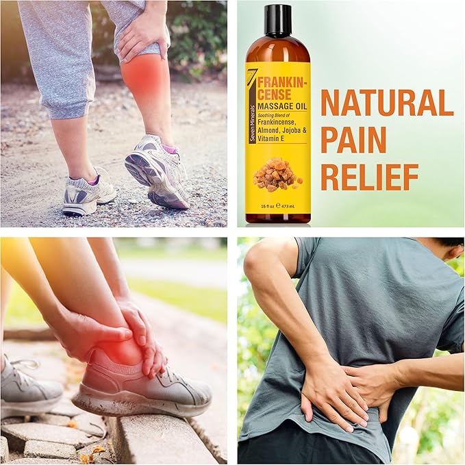 Seven Minerals Frankincense Massage Oil for Massage Therapy - Big 16 oz - Ideal for Professional or at-Home Body Massage. Soothing Natural Blend of Almond, Jojoba & Vitamin E