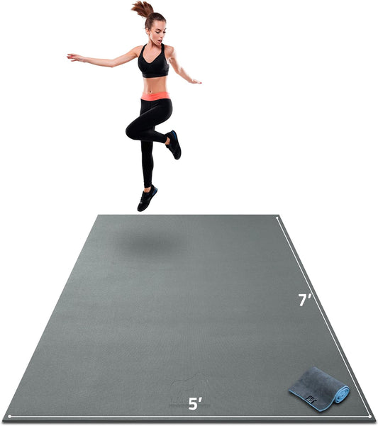 Gorilla Mats Premium Large Exercise Mat – 7' x 5' x 1/4" Ultra Durable, Non-Slip, Workout Mat for Instant Home Gym Flooring – Works Great on Any Floor Type or Carpet – Use With or Without Shoes