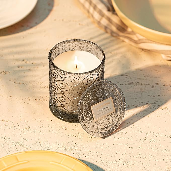 LA JOLIE MUSE Island Coconut Scented Candle – Coconut, Peach & Vanilla | 6oz Luxury Soy Candle | 40 Hours Clean Burn| Gift-Ready for Hosts & Gatherings | Elegant Home Décor - Bloomnest