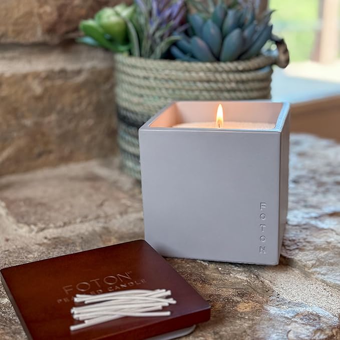Foton Pearled Candle Le Cube Concrete Vase Set 16 Oz - Vanilla Vibe Scented - Refillable Jar Scented Candle Sand with 15 Wicks - Natural Non-Toxic Decorative Candles for Home - Bloomnest