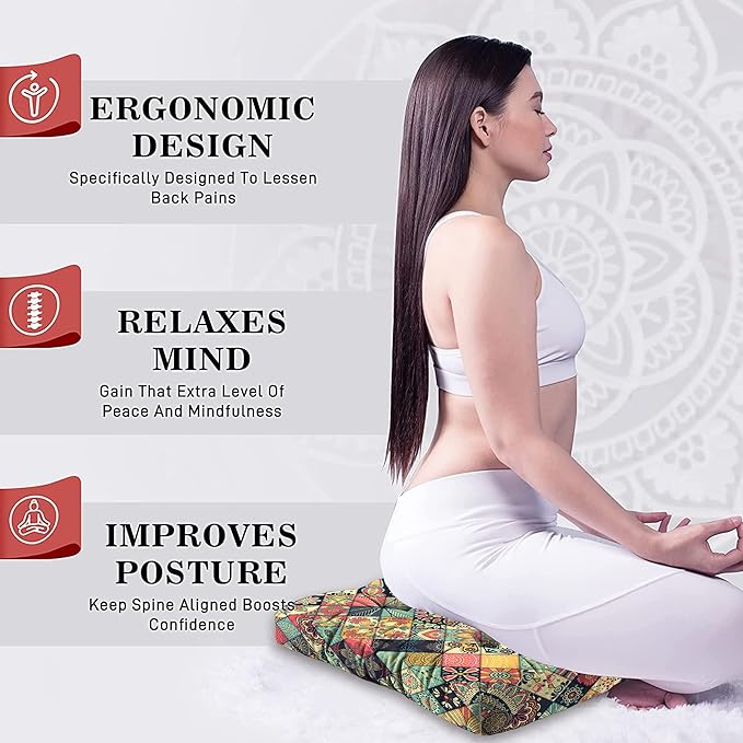 Mandala Meditation Cushion, Boho Meditation Mat, Meditation Pillows for Sitting on Floor, Cushions for Sitting in Home and Outdoor, Square Floor Pillows Cushion Seating for Yoga 22'' X 22'' - Bloomnest