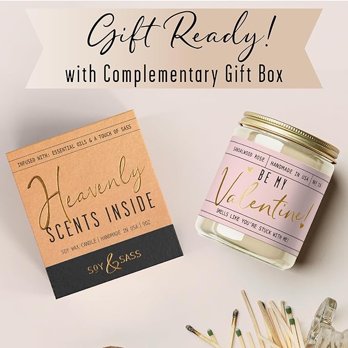 Valentines Day Gifts for Her, Valentine Candles, Valentines Gift for Girlfriend -Will You Be My Valentine Candle, w/Sandalwood & Red Roses I Valentines Gifts for Wife I 9oz, 50Hr Burn, USA Made - Bloomnest