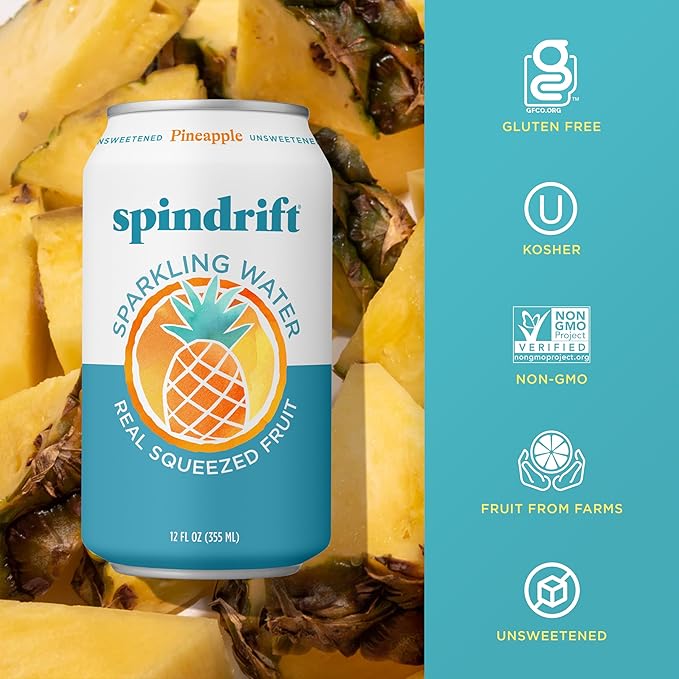 Spindrift Pineapple Sparkling Water Can 12 Ounce (Pack of 24) - Bloomnest
