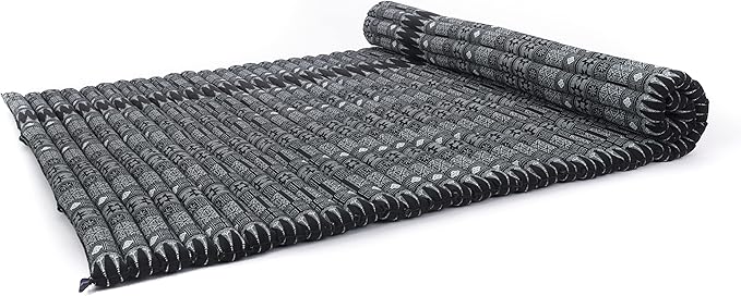 Leewadee - Foldable Floor Mattress - Japanese Roll Up Futon -Trifold Tatami Mat- Guest Floor Bed - Camping Mattress - Thai Massage Mat, Kapok Filled, 75 x 57 inches, Black - Bloomnest