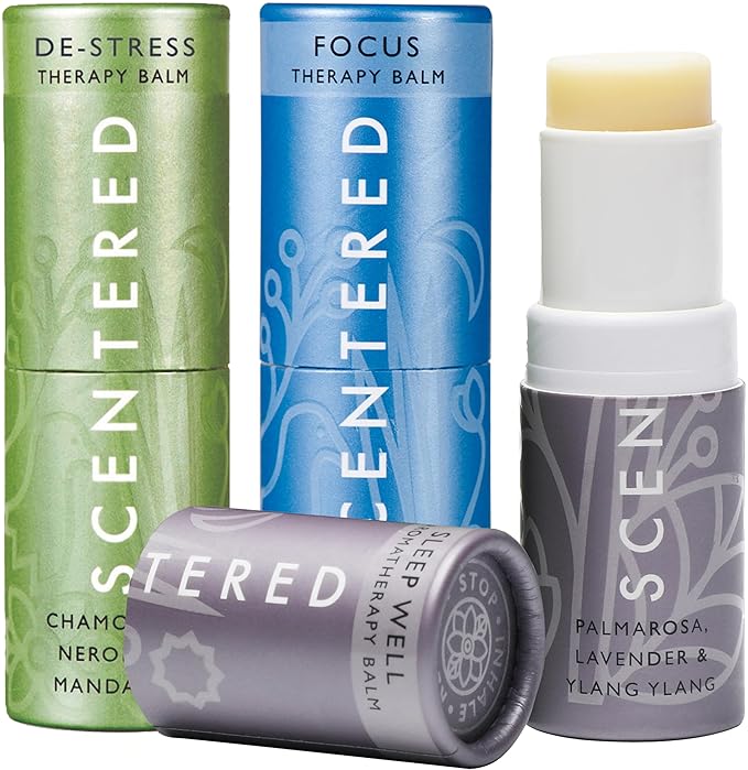 Scentered Aromatherapy Balm Gift Set - Calm & Confident - Pack of 3 Balms: Sleep Well, De-Stress, Focus - Rosemary, Cedarwood, Lavender Essential Oils - Aromatherapy Gifts for Women - Bloomnest