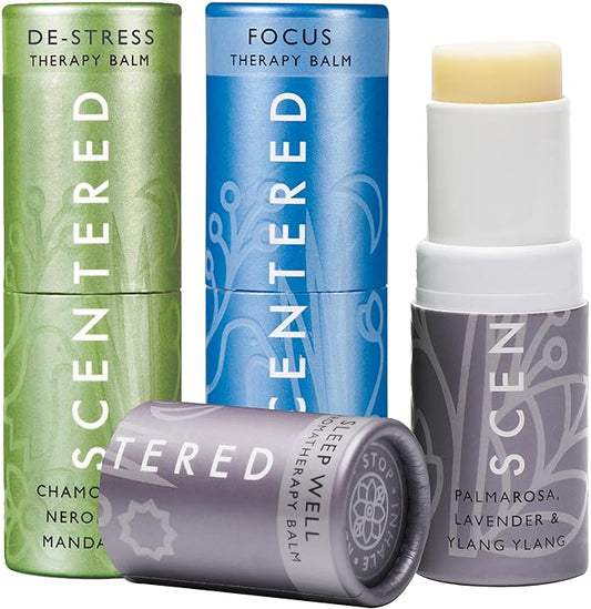 Scentered Aromatherapy Balm Gift Set - Calm & Confident - Pack of 3 Balms: Sleep Well, De-Stress, Focus - Rosemary, Cedarwood, Lavender Essential Oils - Aromatherapy Gifts for Women - Bloomnest