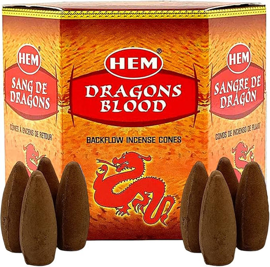 Backflow Incense Cones Dragons Blood - (40 Inscents-Hem Cones Waterfall) - Sweet Amber Mystical Dragon Blood Cones | Thick Cloudy Incense Fountain Waterfall.