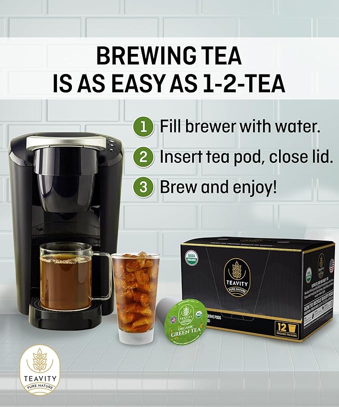 Organic Green Tea Pods for Keurig - Unsweetened Green Tea for K Cup Machines by Teavity (12 Tea Pods) - Bloomnest