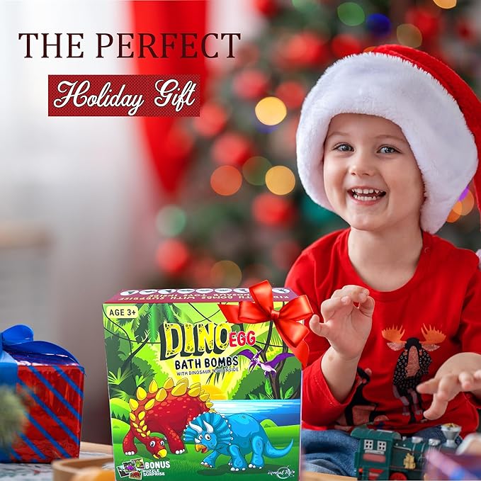 Bath Bombs for Kids with Surprise Toys Inside Plus Dinosaur Puzzle - 9 Organic Dino Egg Bath Bombs, Gentle and Kids Safe, Fizzy Balls with Rich Bubbles, Stocking Stuffers Christmas Gifts for Kids - Bloomnest