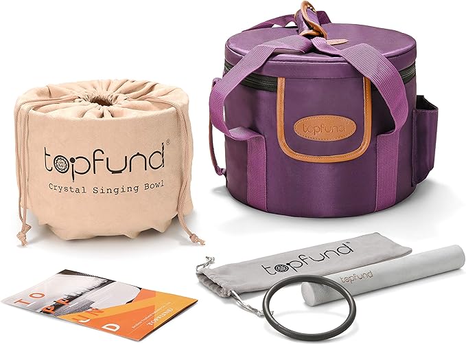 TOPFUND 440 Hz Orange D Note Crystal Singing Bowl Sacral Chakra 10 Inch with Heavy Duty Carrying Case and Suede Mallet