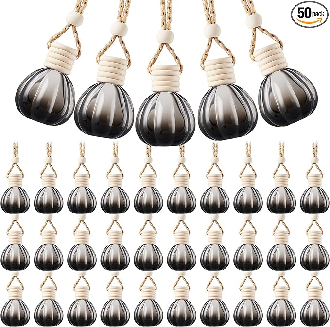 BBTO 50 Pcs Hanging Car Air Freshener Black Car Diffuser Bottles Empty Glass Perfume Bottle Freshener Diffuser Bottle Pendant for Essential Oil Fragrance Aromatherapy Bottles Ornament(Pumpkin) - Bloomnest