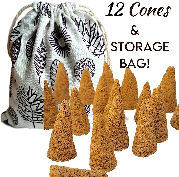Palo Santo Cones 12 Pack w/Storage Bag, Hand-Crafted 100% Pure Ground Holy Wood Incense, Natural Smudging Cone Set (Palo Santo Cones - 12) WorldlyFinds