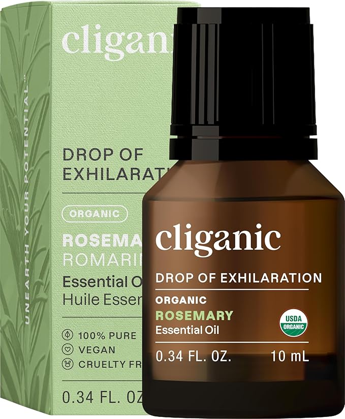 Cliganic Organic Rosemary Essential Oil, 100% Pure Natural, for Hair, Skin, Aromatherapy | Non-GMO Verified (Packaging May Vary) Cliganic