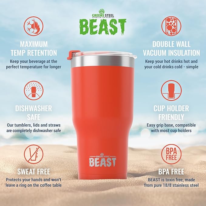 Beast 30 oz Tumbler Stainless Steel Vacuum Insulated Coffee Ice Cup Double Wall Travel Flask (Ladybug Red) - Bloomnest