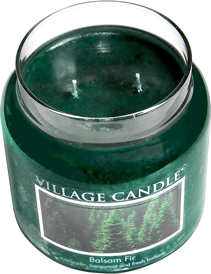 Village Candle Balsam Fir Medium Glass Apothecary Jar Scented Candle, (16 oz), Green - Bloomnest
