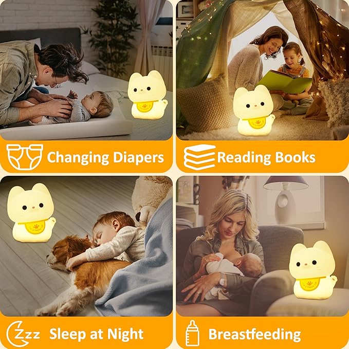 Attivolife Cute Cat Night Light for Kids, Animal Kitty Silicone Touch LED Lamp with Dimmable Timer, USB Rechargeable Toddler Feeding Bedroom Bedside Decor Birthday Xmas Gifts for Girls Baby - Bloomnest