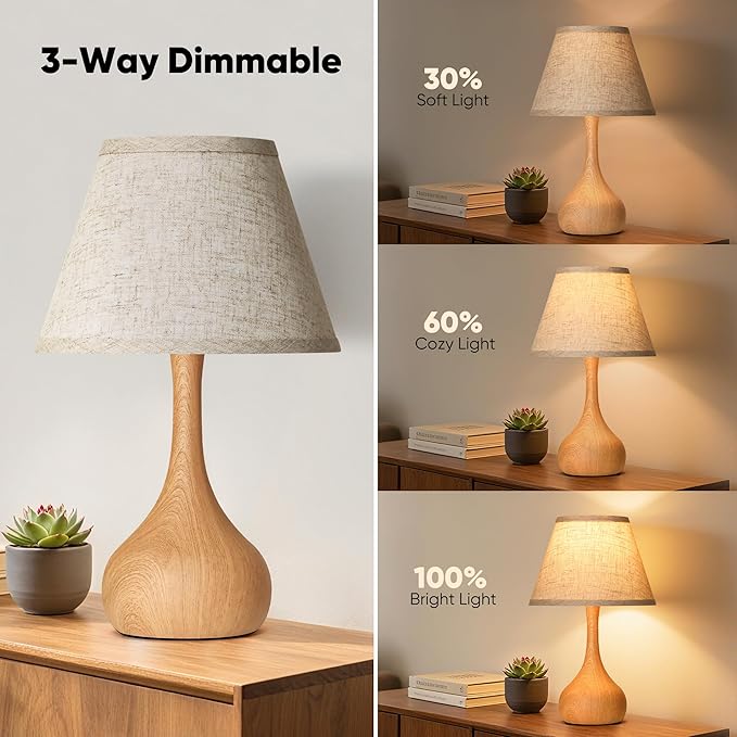 Touch Table Lamp for Bedroom Set of 2, 3-Way Dimmable Bedside Lamp for Nightstand, 17” Rustic Metal Desk Lamp with Linen Shade for Living Room, Kids Reading, Dorm, Home Office Decor, Bulb Included - Bloomnest