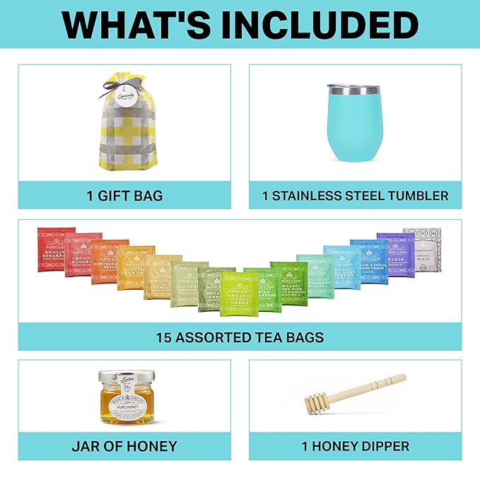 Tea Gift Set for Women & Men – Includes Assorted Teas, Elegant Mug & Honey (Teal - Hrny & Sons Tea) - Bloomnest