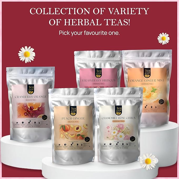 Tealeaf & Co. Chamomile Rose Citrus Herbal Tea Bags - Organic Chamomile Tea Bags with Rose Petals, Orange Peel, Lemon Grass, Hibiscus & Mint Leaves - Low Caffeine - Gluten Free - 50 Teabags - Bloomnest