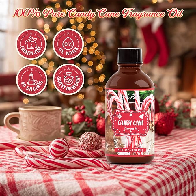 Candy Cane Essential Oil 4 Fl Oz, Undiluted Winter Fragrance Oil with Glass Dropper for Diffuser, Humidifier,Home Care, House Cleaning, Spray, Candle Making,Yoga,Long Lasting Scents - Bloomnest