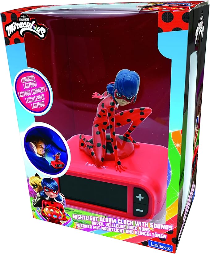 LEXiBOOK - Miraculous Digital Alarm Clock with Night Light Snooze, Clock, Luminous Ladybug, Red Colour - RL800MI - Bloomnest