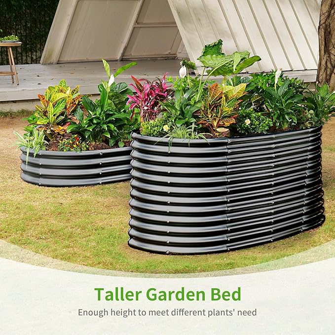 Land Guard 8x4x3ft Oval Galvanized Raised Garden Beds, Large-Capacity Metal Planter Box Outdoor, Durable Deep Raised Garden Bed 3ft Tall, Raised Beds for Gardening Vegetables, Dark Grey - Bloomnest