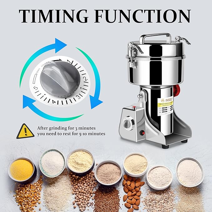1000g Grain Mill Grinder High Speed Food Grain Mill Stainless Steel Seeds Flour Wheat Nut Spices Corn Pill Herbs & Seasonings Dry Grinder Electric Machine Grinder for Kitchen - Bloomnest