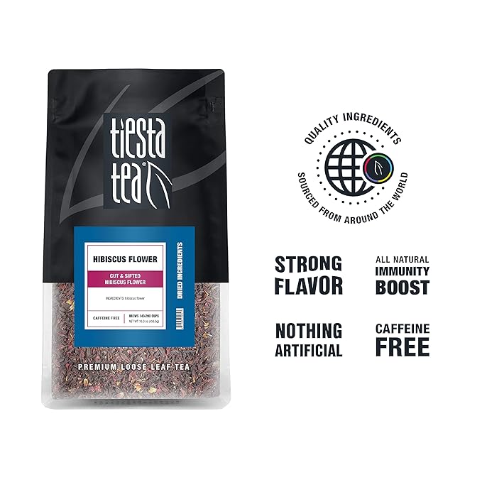 Tiesta Tea - Dried Hibiscus, Loose Leaf, Cut & Sifted Hibiscus Flower, Premium Blend, Non-Caffeinated, Make Hot or Iced & Brews Up to 200 Cups, 16 Ounce Resealable Bulk Pouch - Bloomnest