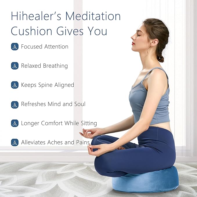 Hihealer Meditation Cushion, Traditional Tibetan Meditation Pillow Velvet Cover - Large Floor Cushion Seating for Adults - Yoga Buckwheat Bolster for Women、Moms - Bloomnest