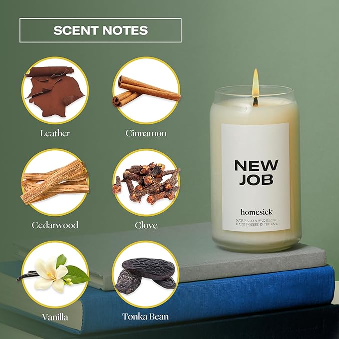Homesick New Job Scented Candle - 13.75 oz Leather & Cinnamon Scented Natural Soy Wax Blend, Coworker Leaving Gifts for Friends, Goodbye, Going Away, New Beginnings & Congrats on New Job Candle Gift - Bloomnest