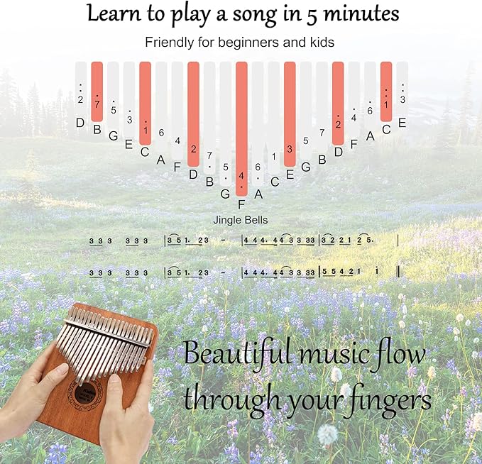 Kalimba Thumb Piano,YUNDIE Potable 17 Keys Mbira Finger Piano with Tune Hammer and Study Instruction,Musical Instruments Gift for Adult Beginners Professional (Brown, 21keys)