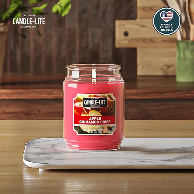 Candle-lite Fall Scented Candles, Apple Cinnamon Crisp, 18 oz Jar, Proudly Poured in The USA, Aromatherapy Candle, Single-Wick with 110 Hours of Burn Time, Perfect for Creating an Inviting Ambiance - Bloomnest
