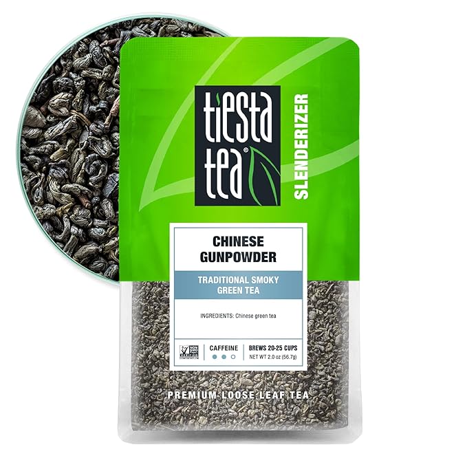 Tiesta Tea - Chinese Gunpowder, Loose Leaf, Traditional Smoky Green Tea, Premium Aromatic Blend, Medium Caffeinated Green, Make Hot or Iced Brews Up to 25 Cups, 2 Ounce Resealable Pouch - Bloomnest
