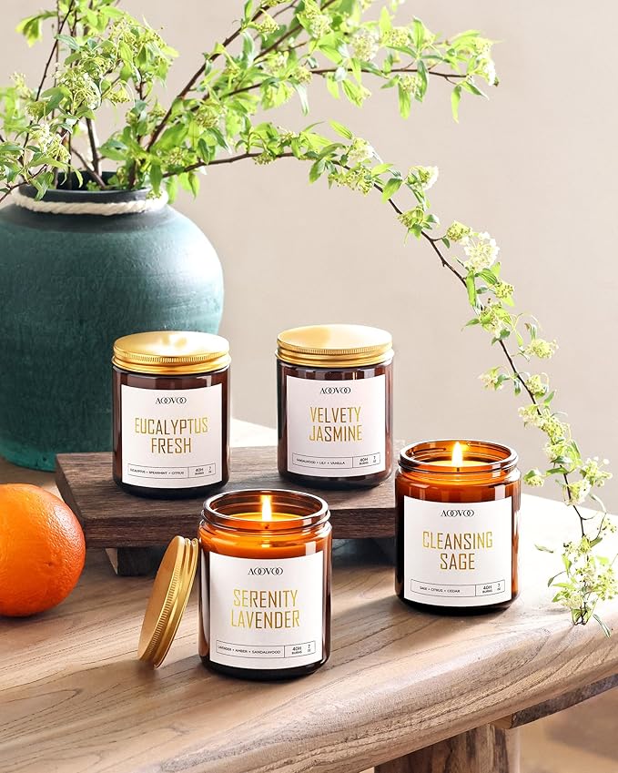 AOOVOO Candle Set - 4PC Scented Candles, 28 oz Soy Candles, Soy Candle for Home Scented, Sage/Jasmine/Eucalyptus/Lavender - Bloomnest