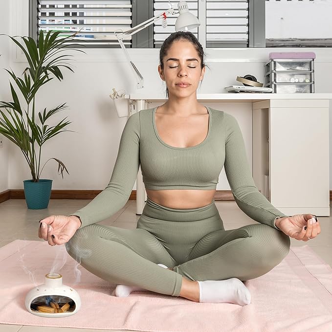 ZenBless 3 in 1 Incense Holder for Palo Santo Sticks Sage Incense, Handcrafted Ceramic Incense Burner Holder Ash Catcher with Chimney, Smudge Bowl for Yoga Meditation Room Home Decor ZenBless