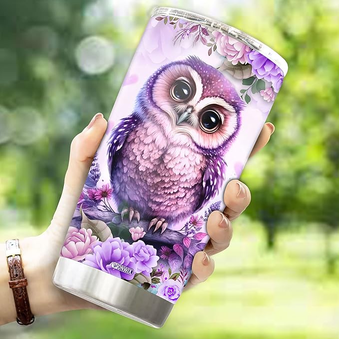 Personalized Owl Tumbler Customized Name Owls Mug Gifts For Men Women Custom Water Bottle Cups 20oz Gift For Girls Valentine Birthday Christmas Insulated Stainless Steel Coffee Cup With Lid - Bloomnest